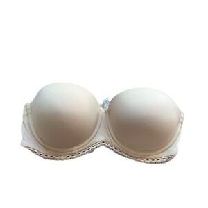 Calvin Klein Strapless Bra Womens 32C Beige‎ Excellent Lace Trim Underwire F3444
